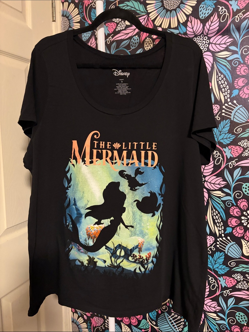 Disney Black The Little Mermaid Tee with Multicolor Underwater Graphic